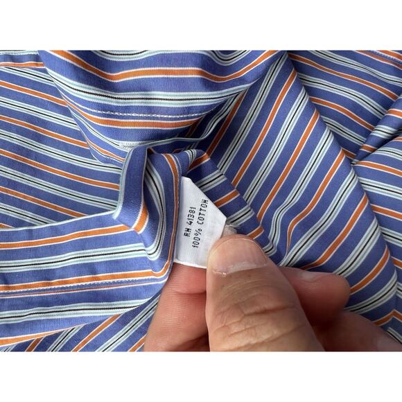 Polo Ralph Lauren Shirt Mens Small Button Up Blue Orange Bar Stripe 120s Poplin - Picture 4 of 8